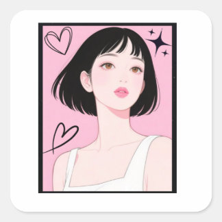 Speels & Esthetisch: Mooie Kawaii Meisje Roze Esth Vierkante Sticker