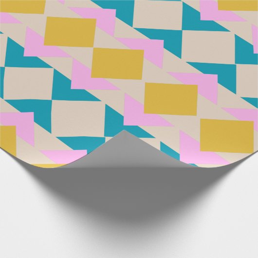 Speels geometrisch patroon Blauwgroen geel roze Sc Cadeaupapier (Hoek)