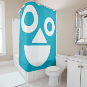 Speels gezicht minimaal grappig azuurblauw douchegordijn (In situ)