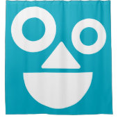 Speels gezicht minimaal grappig azuurblauw douchegordijn (Voorkant)