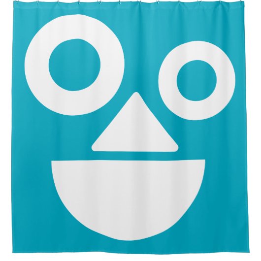 Speels gezicht minimaal grappig azuurblauw douchegordijn (Voorkant)
