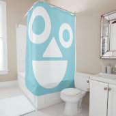 Speels gezicht minimaal grappig blauw douchegordijn (In situ)