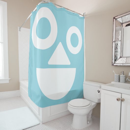 Speels gezicht minimaal grappig blauw douchegordijn (In situ)