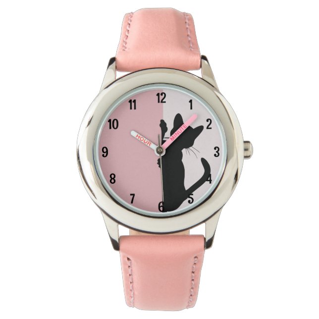 Speels gluren kitty kat - roze horloge (Voorkant)