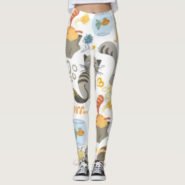 Speels grijs Sinaasappel Cartoon Cat Pattern Desig Leggings
