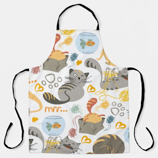 Speels grijs Sinaasappel Cartoon Cat Pattern Desig Schort (Voorkant)