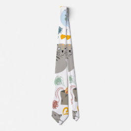 Speels grijs Sinaasappel Cartoon Cat Pattern Desig Stropdas
