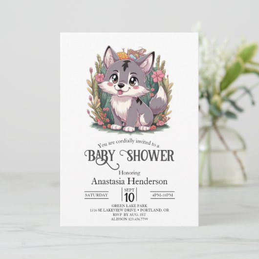 Speels Happy Wolf Baby shower Kaart (Staand voorkant)
