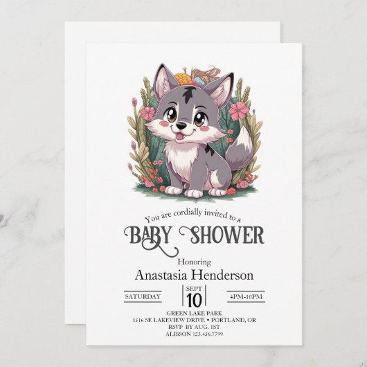 Speels Happy Wolf Baby shower Kaart (Voorkant / Achterkant)