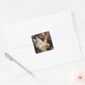 Speels Kerst Kat Vierkante Sticker (Envelop)