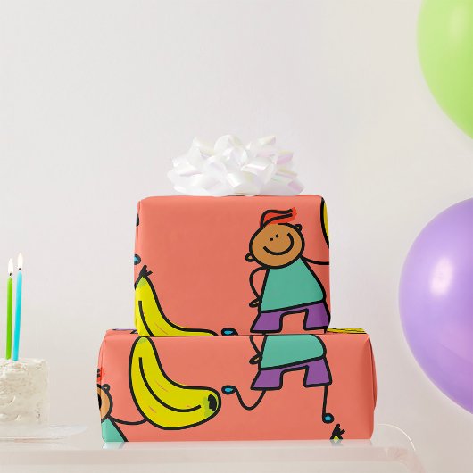 Speels Kind met grote gele banaan Cadeaupapier