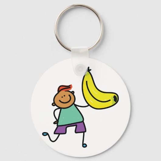 Speels Kind met grote gele banaan Sleutelhanger (Voorkant)