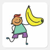 Speels Kind met grote gele banaan Vierkante Sticker (Voorkant)