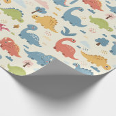 Speels kleurrijk dinosauruspatroon gepersonaliseer cadeaupapier (Hoek)