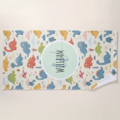 Speels kleurrijk dinosauruspatroon gepersonaliseer strandlaken (Voorkant)