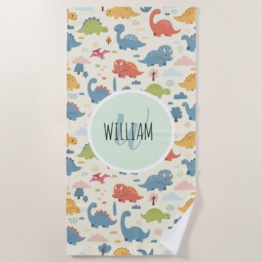Speels kleurrijk dinosauruspatroon gepersonaliseer strandlaken (Voorkant)