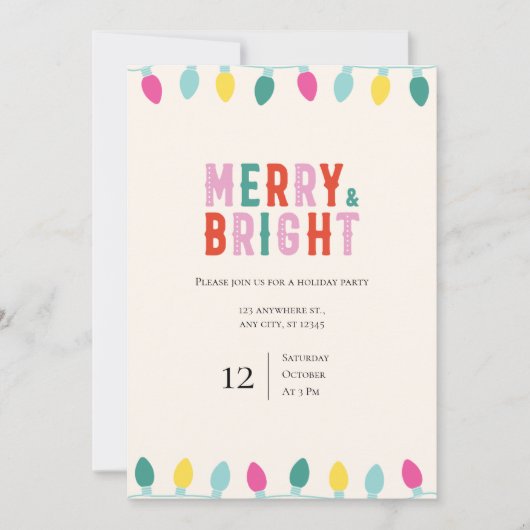 Speels & kleurrijk "Merry & Bright" Vakantie Feest Kaart (Voorkant)