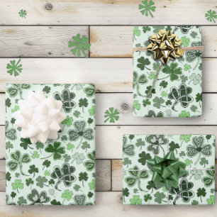 Speels Lichtgroen Klaverhartpatroon Keltisch Inpakpapier Vel