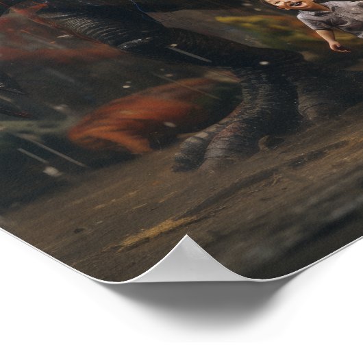 Speels majestueus: reusachtige dinosaurus en klein poster (Hoek)