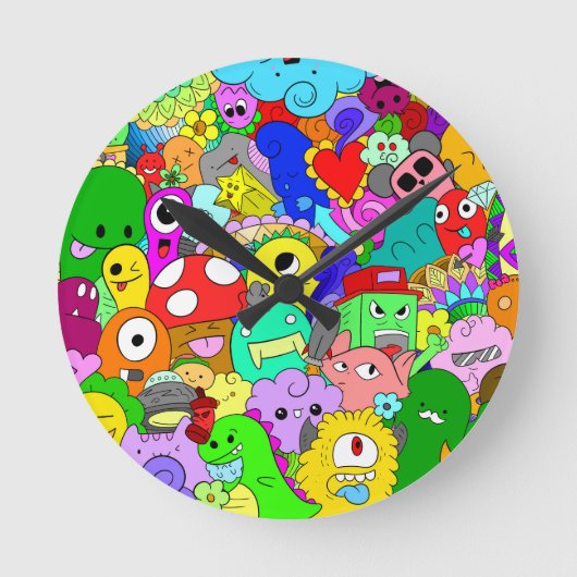 Speels Monster Doodle Ronde Klok (Voorkant)