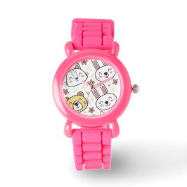 Speels Naadloos Patroon Met Schattigee Cartoon Die Horloge