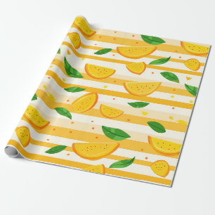 Speels Oranje snijpatroon met groene bladeren Cadeaupapier