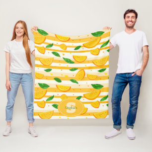 Speels Oranje snijpatroon met groene bladeren Fleece Deken