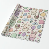 Speels Paashaas Patroon Cadeaupapier (Uitgerold)