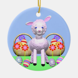 Speels Paaslam, bloemen en manden Keramisch Ornament