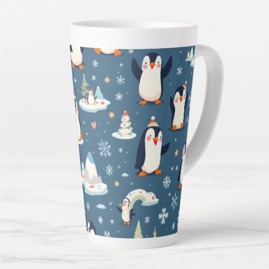 speels pinguïnpatroon latte mok (Rechterhoek)