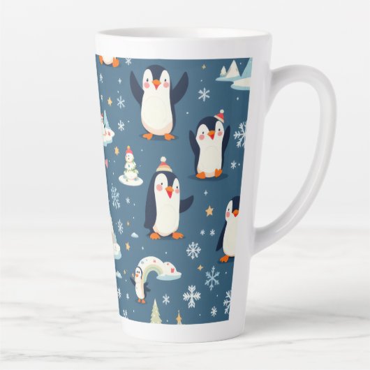 speels pinguïnpatroon latte mok (Rechts)