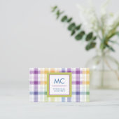Speels Plaid Monogram Ontwerp Visitekaartje (Staand voorkant)