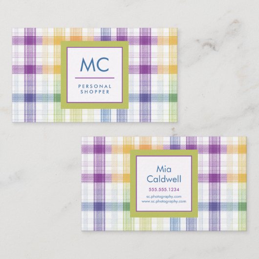 Speels Plaid Monogram Ontwerp Visitekaartje (Voorkant / Achterkant)