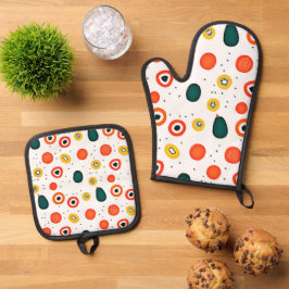 Speels puntcirkelpatroon ovenwant & pannenlap set