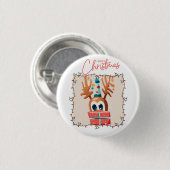 Speels rendier met cadeau ronde button 3,2 cm (Voorkant /achterkant)