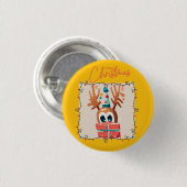 Speels rendier met cadeau ronde button 3,2 cm (Voorkant /achterkant)