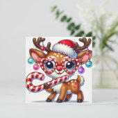 Speels rendier met een hartbril feestdagenkaart (Staand voorkant)