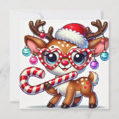 Speels rendier met een hartbril feestdagenkaart (Voorkant)