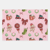 Speels roze kerstcadeaupapier inpakpapier vel (Voorkant 3)
