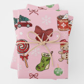 Speels roze kerstcadeaupapier inpakpapier vel (In situ)