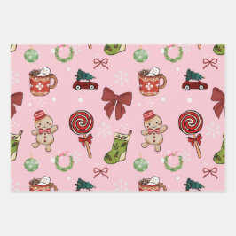 Speels roze kerstcadeaupapier inpakpapier vel