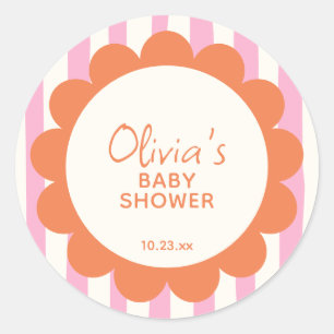 Speels roze oranje gestreepte babyborrel met sint- ronde sticker