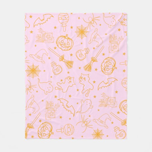 Speels Roze & Oranje Halloween Patroon Fleece Deken (Voorkant)