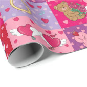 Speels Roze Valentijns Patchwork Cadeaupapier (Rol Hoek)