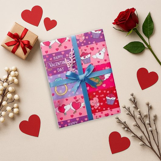Speels Roze Valentijns Patchwork Cadeaupapier