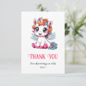 Speels Schattige Eenhoorn Baby shower Bedankkaart (Staand voorkant)