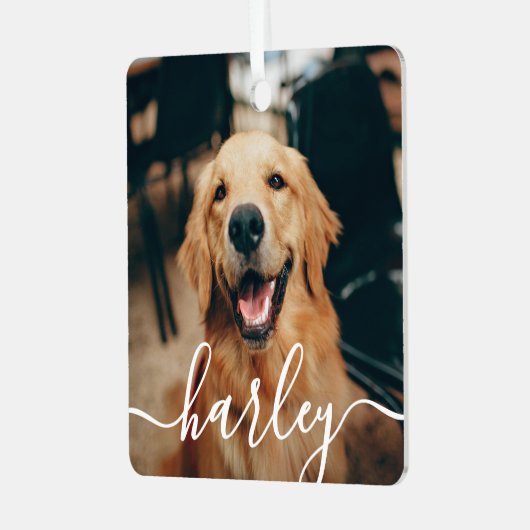 Speels Script Pet Photo Kerstmis Metalen Ornament (Voorkant links)