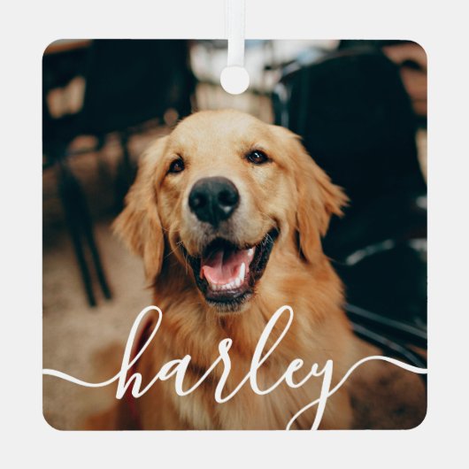 Speels Script Pet Photo Kerstmis Metalen Ornament (Achterkant)
