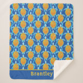 Speels Sinaasappel Blauw Zee Schildpad Design Sherpa Deken (Voorkant)