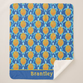 Speels Sinaasappel Blauw Zee Schildpad Design Sherpa Deken
